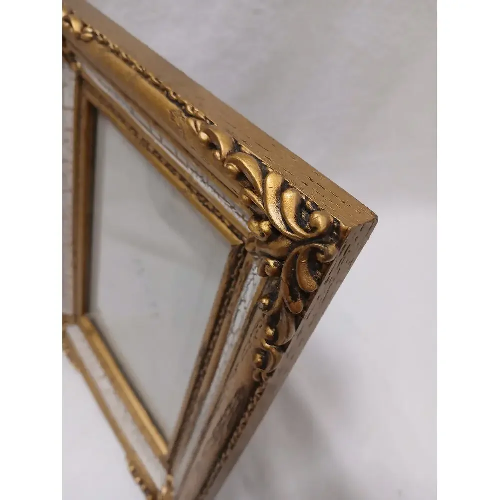 Ornate Mediterranean Wood Glass 9.5x7.5 Picture Frame Carved Gold Beige Italian‎